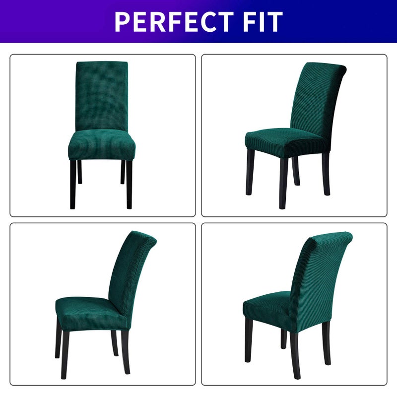 Howhic Chair Covers for Dining Room Set of 6, Stretchy Dining Chair Covers, Textured Jacquard Kitchen Chair Slipcovers, Classy Decor for Home and Banquet (Hunter, 6 Pack) - Image 4